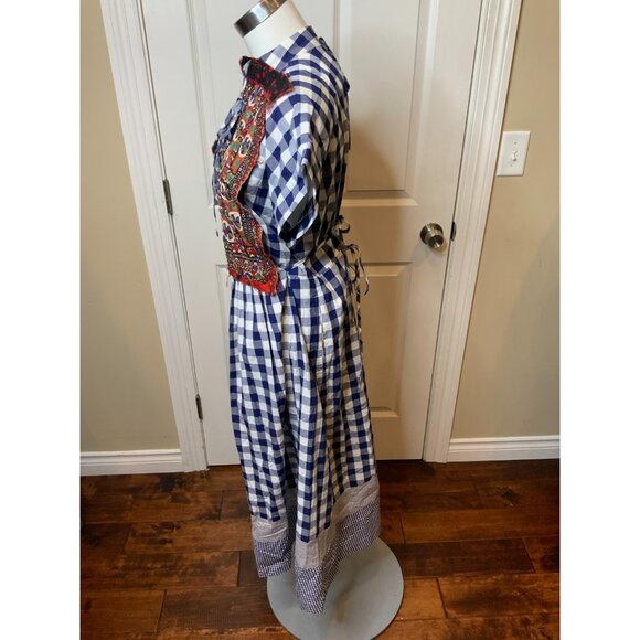 Comme Des Garcons Tao Blue & White Gingham Plaid Embroidered Dress Sz Small NWT - Picture 5 of 9